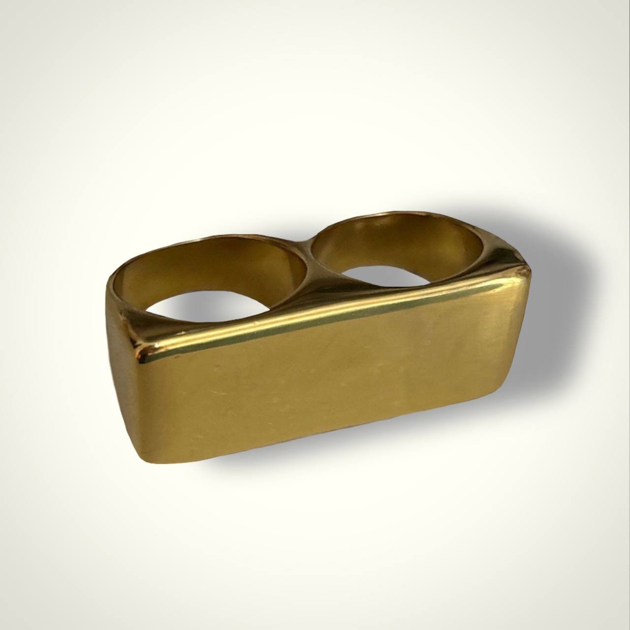 Nº 004 Anillo Dorado de Dos Dedos en Acero Inoxidable Liso