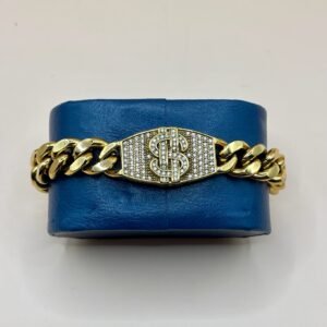 Pulsera Cubana con Símbolo del Dólar y Circonita
