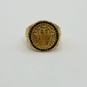 Nº129 Anillo con Corona Redondo piedras negras