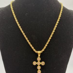 Cruz con piedras Rosas + Cadena