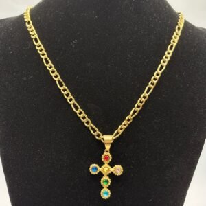 Cruz de piedras de colores + Cadena