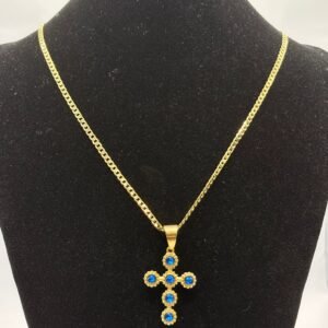 Cruz con piedras Azules + Cadena