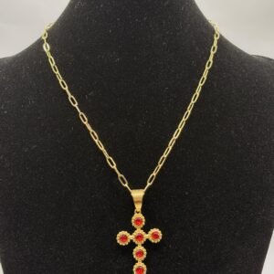 Cruz con piedra Roja + Cadena